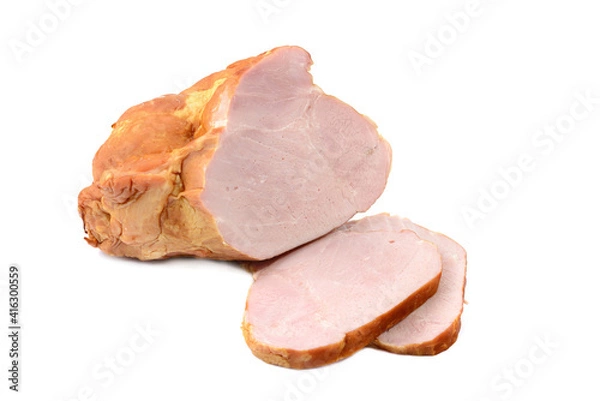 Fototapeta Smoked pork loin, pork isolated on a white background.