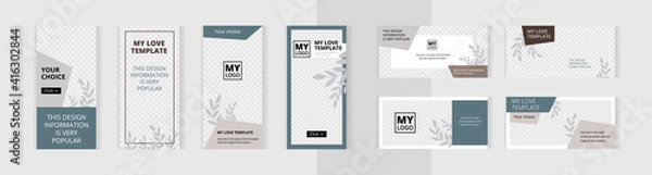 Obraz Set of editable vertical and horizontal photo collage banners. Minimalist templates for social media posting and online advertising. Champagne color style. Trend vector illustration.
