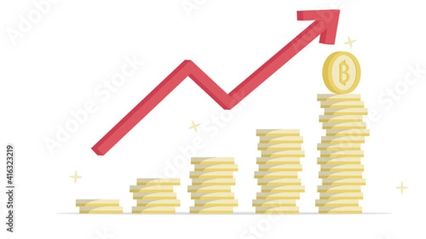 Fototapeta the step of cryptocurrency bitcoin golden tower in soaring upside growth price. Minima investments for bitcoin and blockchain technology