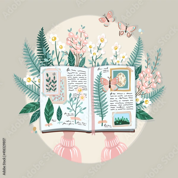 Fototapeta Spring greeting card.Drawings for a card, poster or postcard.