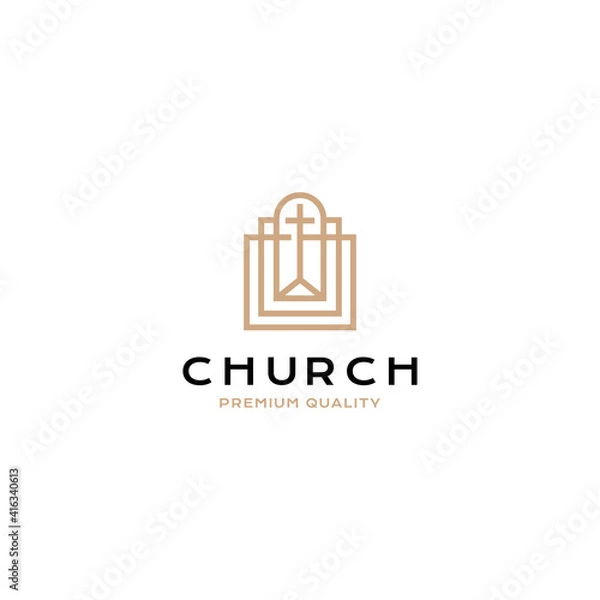 Fototapeta Cross christian window logo vector icon illustration line style