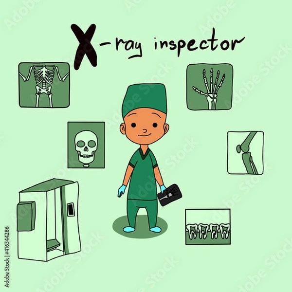 Fototapeta Cute vector alphabet Profession. Letter X - X-Ray Inspector