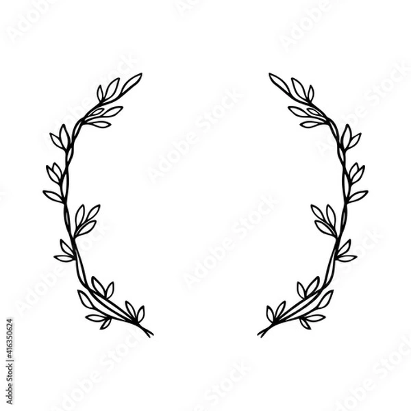 Fototapeta Hand drawn vector frame. Floral wreath with leaves for wedding and holiday. Decorative elements for design. Isolated Vector illustration