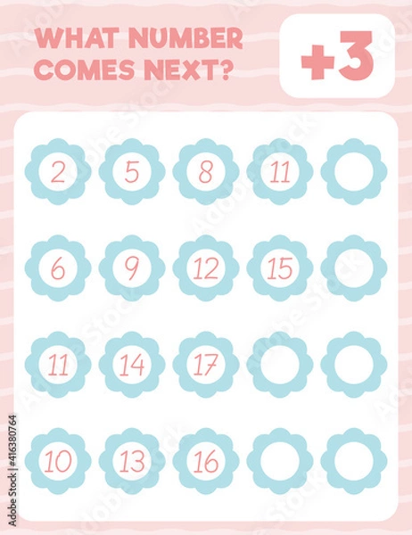 Fototapeta Math worksheet practice print page. What number comes next? Count and write.