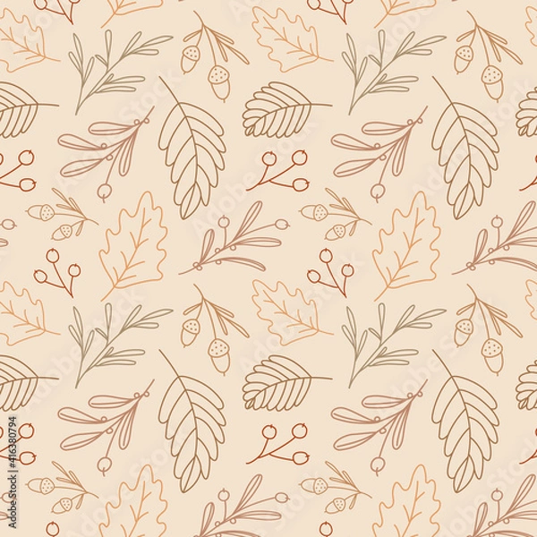 Fototapeta Seamless pattern of leafs and acorns. Vector  background. Autumn theme.
