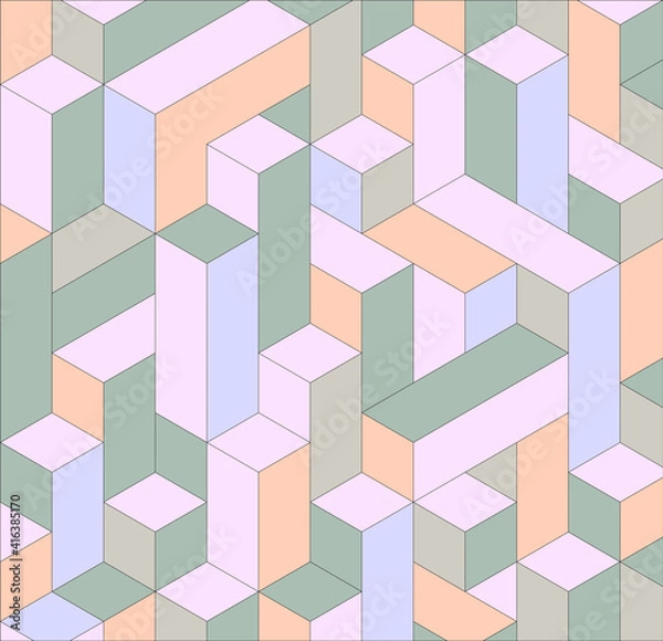 Fototapeta Geometric background of 3d blocks. Abstract multicolored pattern in pastel colors. Vector illustration.