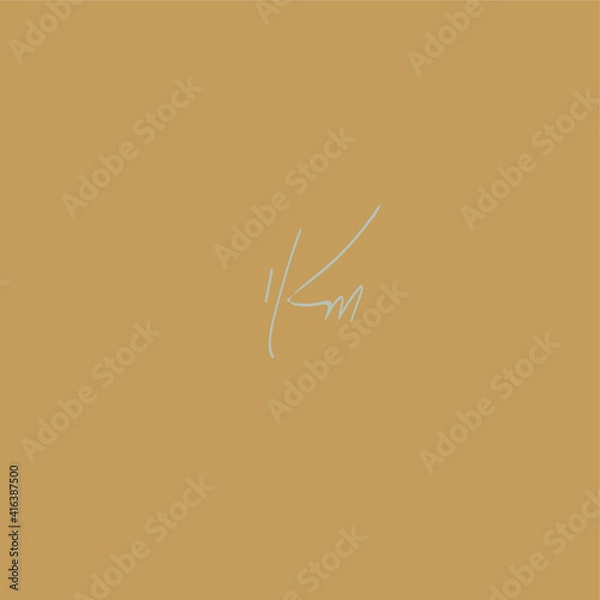 Fototapeta KM initial handwritten calligraphy, for monogram and logo
