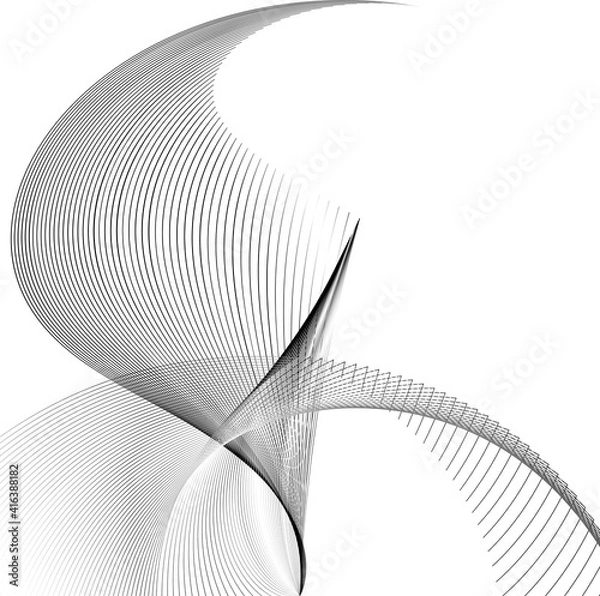 Fototapeta Black and white intersecting lines, twisted mesh element isolated on white
