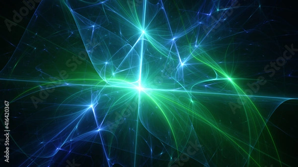Obraz Abstract background, smooth blue and green lines on a black background.