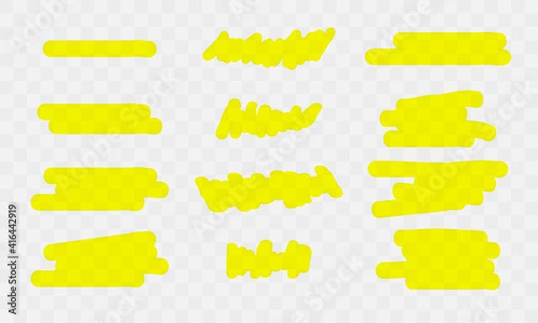 Obraz Marker lines. Vector marker brush lines. Creative vector illustration of brush strokes stains, hand drawn yellow marker lines. Flat