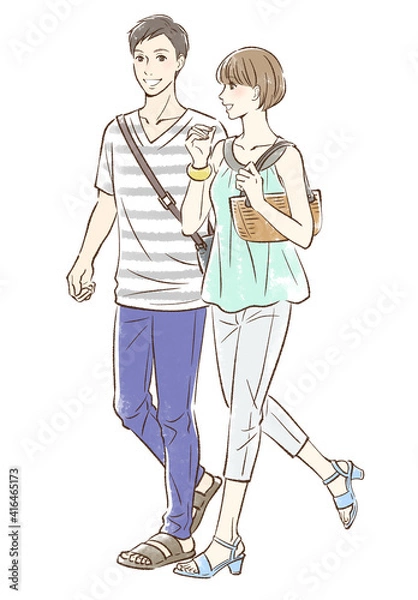 Fototapeta 夏っぽい服装でデートするカップル