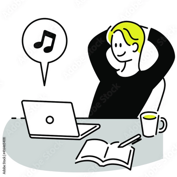 Obraz ノートパソコンで息抜きをする男性
テレワーク 