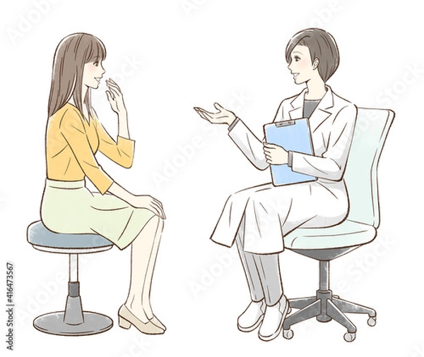 Obraz カウンセリングするドクターと女性患者＿背景なし
