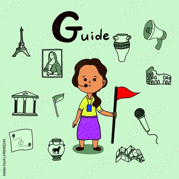 Fototapeta Cute vector alphabet Profession. Letter G - Guide