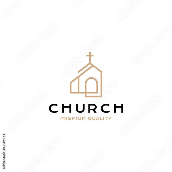 Obraz Cross christian building logo vector icon illustration line style