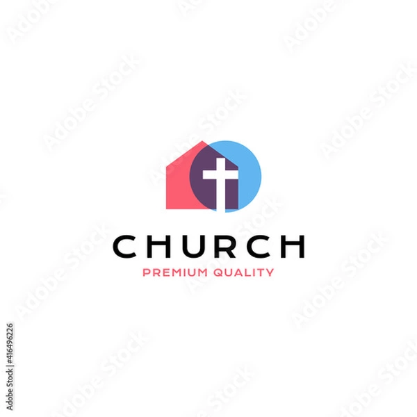 Obraz Cross christian building logo vector icon illustration dual color style