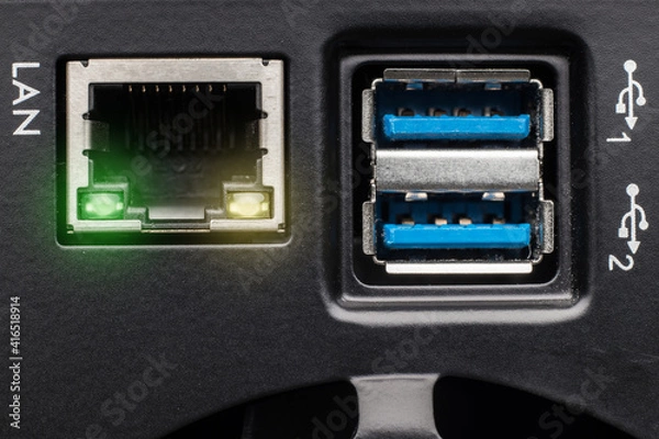 Fototapeta Interface with two USB 3.0 and LAN port