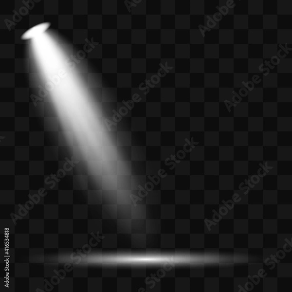 Obraz Creative vector illustration of bright lighting spotlights set, light sources isolated on transparent background. Art design beam for concert, scene illumination. Abstract concept graphic element