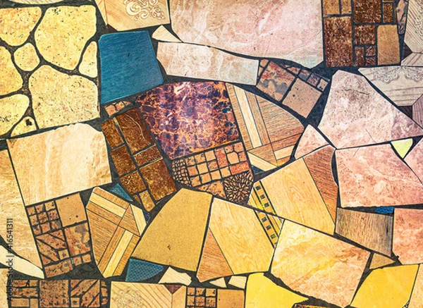 Obraz Picasso abstractions style, grunge background with the wild chaotic broken mosaic ceramic tiles