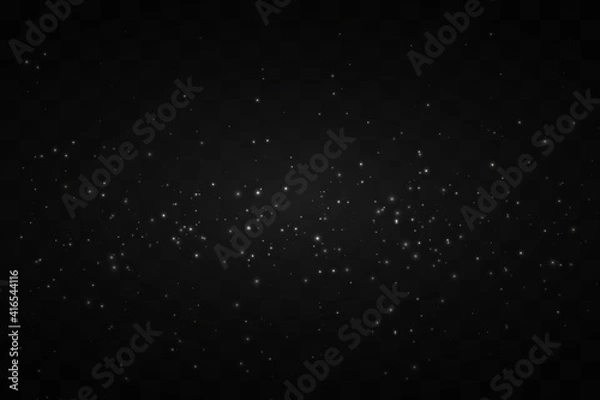 Obraz Dust white. White sparks and golden stars shine with special light. Vector sparkles on a transparent background. Christmas abstract pattern. Sparkling magical dust particles
