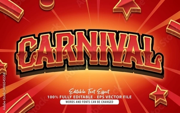 Obraz Carnival, 3d modern cartoon red style editable text effect Premium Vector