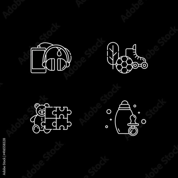 Fototapeta E commerce departments white linear icons set for dark theme. Online shopping categories. Night mode customizable thin line symbols. Isolated vector outline illustrations. Editable stroke