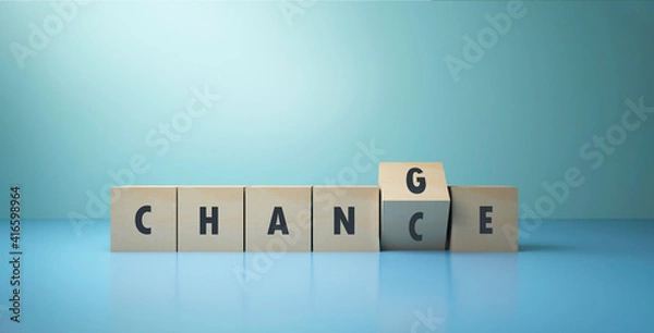 Fototapeta progress and success business concept. Change and chance words on wooden blocks. 