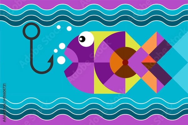 Obraz Geometric pattern.Constructor from different shapes. You can change and recolor objects. The image of a stylized fish. Useful for textiles, packaging, advertising.