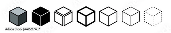 Obraz Set of cubes vector icons. Black simple cube pictogram. 3d box graphic concept. Graphic element vector.
