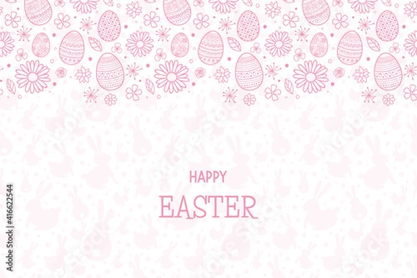 Fototapeta Happy Easter. Design of simple card with eggs and flowers. Vector