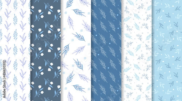 Fototapeta Beautiful flower and leaves seamless pattern collection set