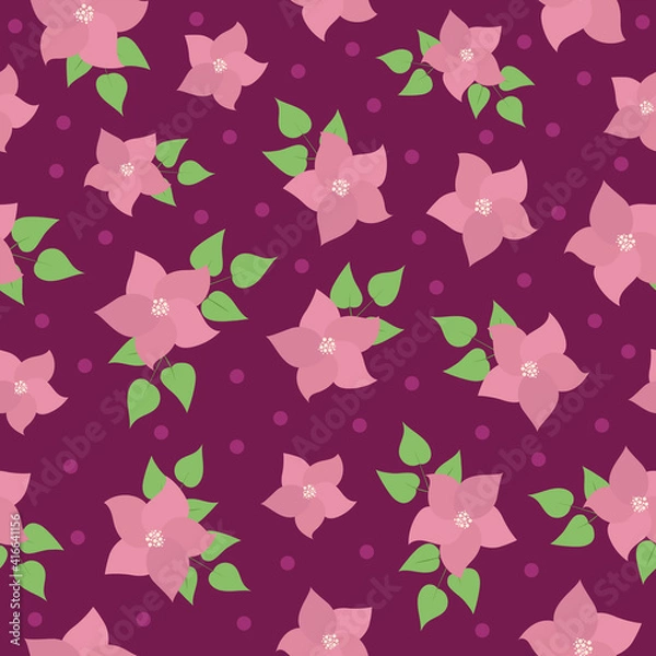 Obraz Simple vector spring pattern with pink cherry flowers. In modern flat style. For textiles, wrapping paper, etc.