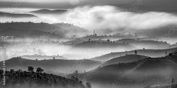 Fototapeta misty morning in the mountains