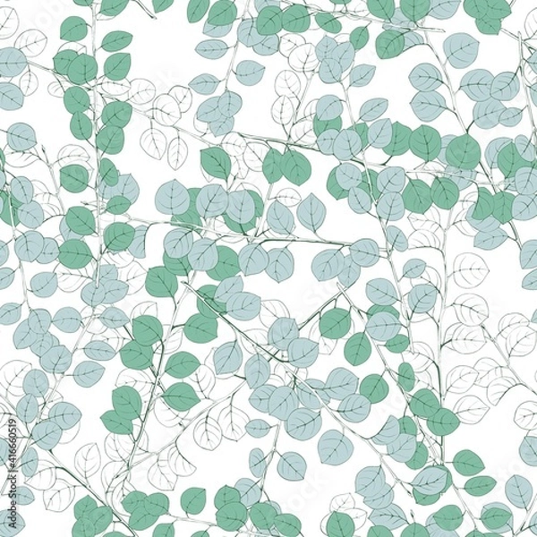 Obraz Scattered twigs of eucalyptus. Seamless floral vector pattern for fabric and wallpaper.