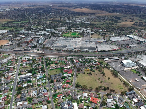 Fototapeta Panoramic aerial view of Broadmeadows Houses roads and parks in Melbourne Victoria Australia