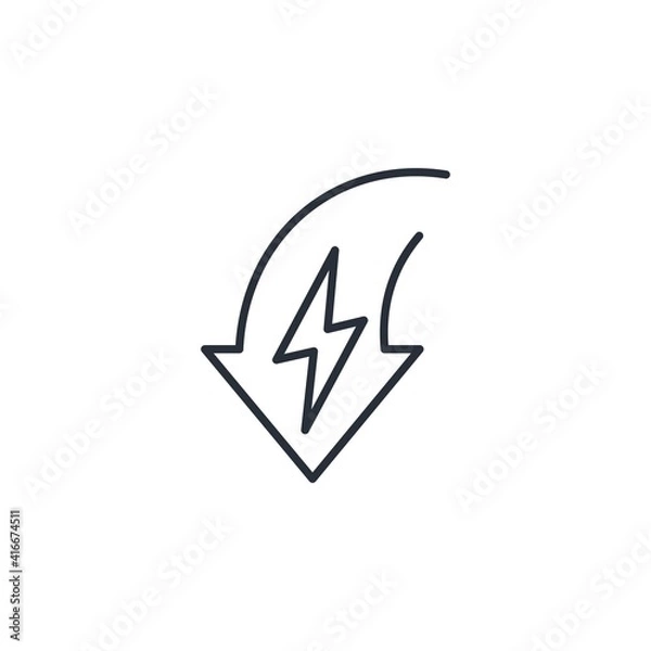 Obraz Energy and down arrow. Decrease in energy, tension. Vector linear icon isolated on white background.