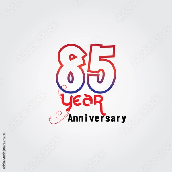 Fototapeta 85 years anniversary celebration logotype. anniversary logo with red and blue color isolated on gray background, vector design for celebration, invitation card, and greeting card
