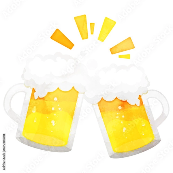 Obraz 水彩風 生ビールで乾杯するイラスト