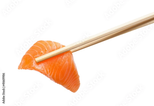 Obraz Chopsticks with sliced raw salmon
