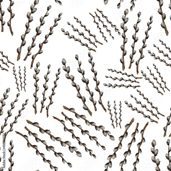 Obraz Willow branches. Easter. Seamless pattern. Cute illustration for the decor and design of posters, postcards, prints, stickers, invitations, textiles and stationery.