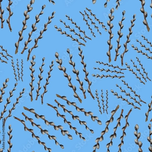 Obraz Willow branches. Easter. Seamless pattern. Cute illustration for the decor and design of posters, postcards, prints, stickers, invitations, textiles and stationery.