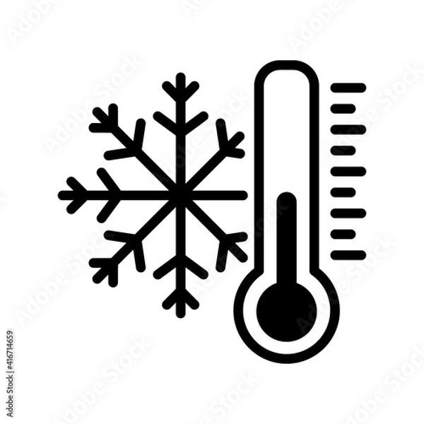 Fototapeta Thermometer with snowflake line icon isolated on the white background