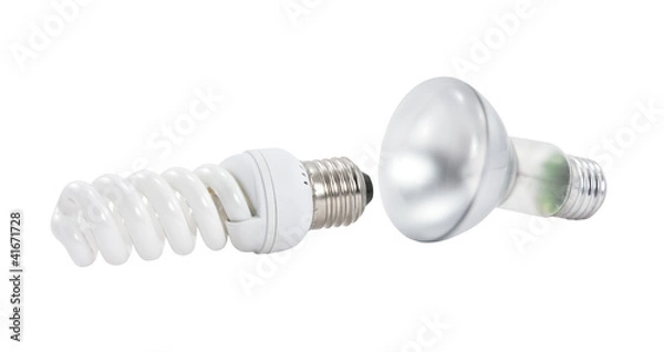 Fototapeta Two light bulbs on a white background