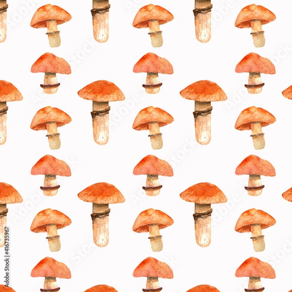 Fototapeta Seamless pattern with mushrooms.Cortinarius caperatus.Watercolor hand painted on white background