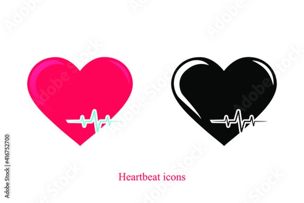 Fototapeta Vector heartbeat icons. Icons in two versions, black and red. Medicine icons set. 