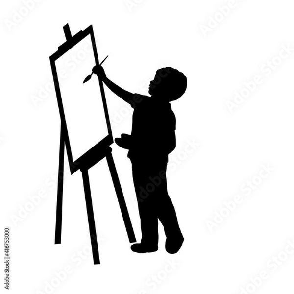 Obraz Silhouette child boy artist paints on canvas.