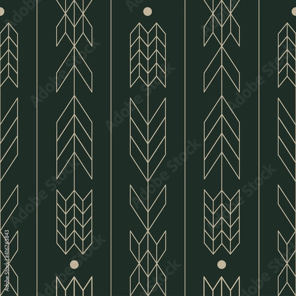 Fototapeta Seamless linear pattern, rice ear, oat or grass shapes, vector illustration