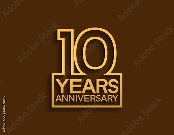 Fototapeta 10 years anniversary design line style with square golden color isolated on brown background can be use for special moment celebration