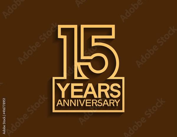 Fototapeta 15 years anniversary design line style with square golden color isolated on brown background can be use for special moment celebration