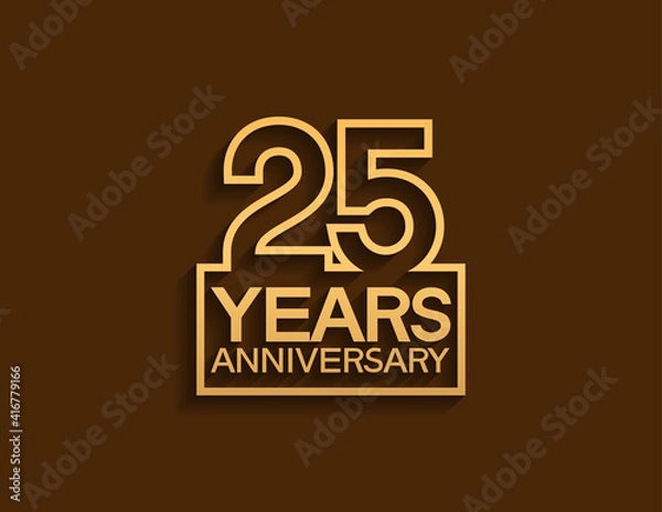 Fototapeta 25 years anniversary design line style with square golden color isolated on brown background can be use for special moment celebration